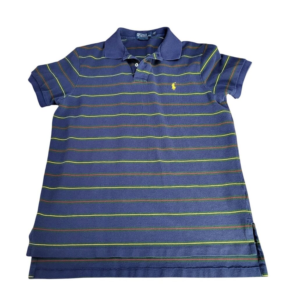 VTG Polo by Ralph Lauren Men's Large Striped Polo Shirt Navy Blue Streetwear Y2K - Picture 1 of 8
